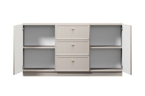 Madia 2 ante 3 cassetti cashmere con maniglie oro Lora 45x150 cm