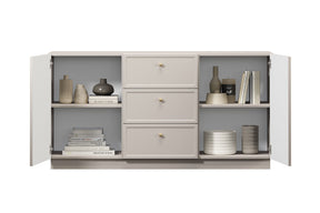 Madia 2 ante 3 cassetti cashmere con maniglie oro Lora 45x150 cm