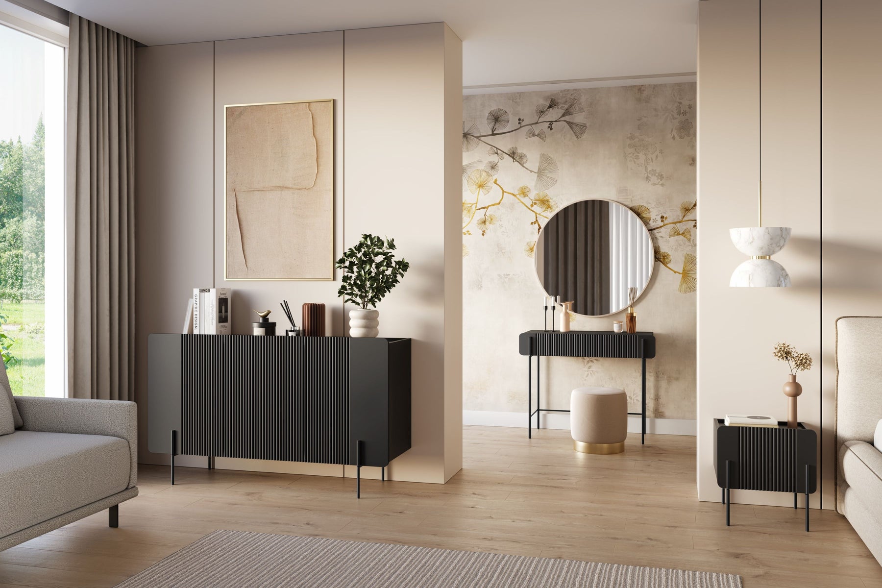 Madia 3 ante con piede in metallo Miami 150x87 cm