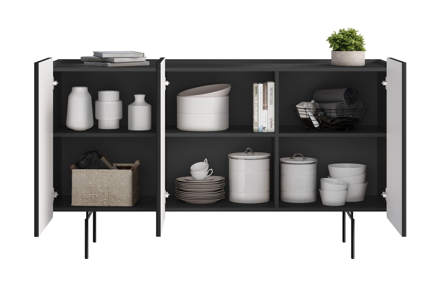 Madia 3 ante con piede in metallo Miami 150x87 cm