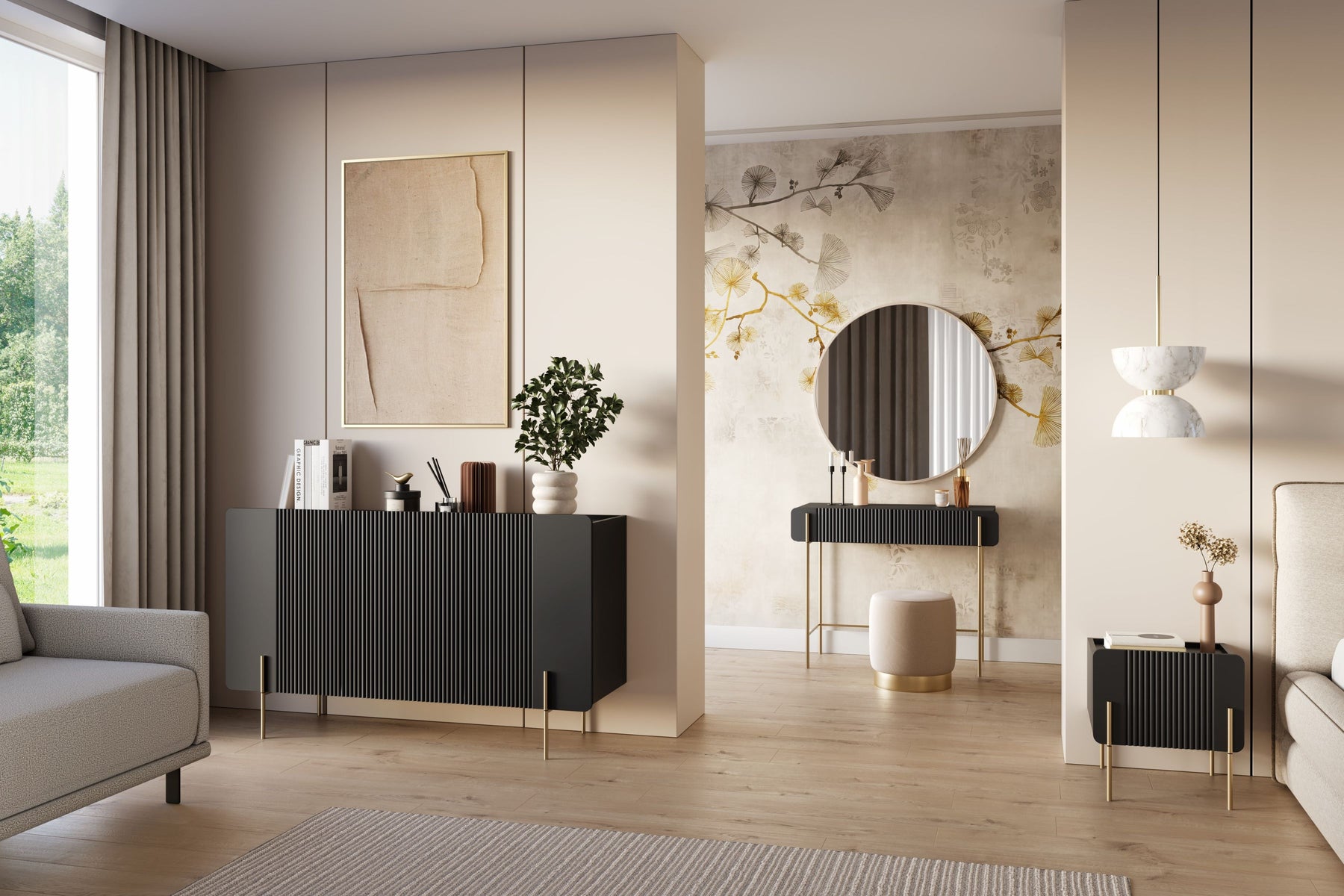 Madia 3 ante con piede in metallo Miami 150x87 cm