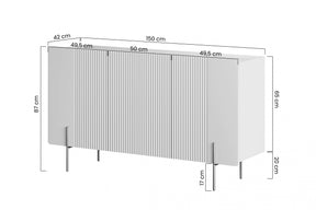 Madia 3 ante con piede in metallo cashmere Miami 150x87 cm
