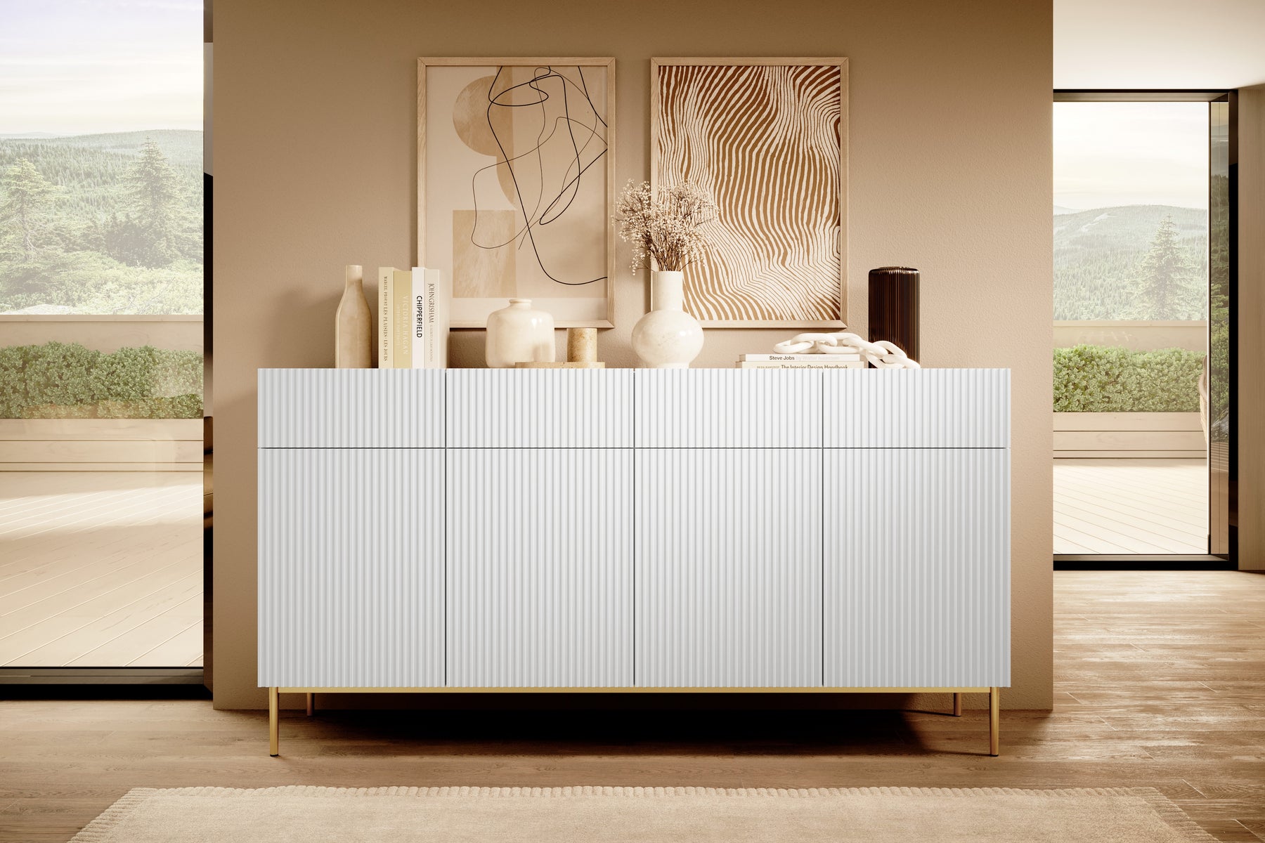 Madia 4 ante 4 cassetti con piede in metallo Nicole 200x105 cm