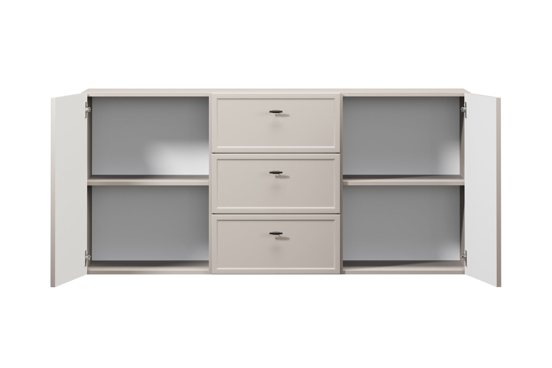 Madia 2 ante 3 cassetti cashmere con maniglie nere Lora 150x45 cm