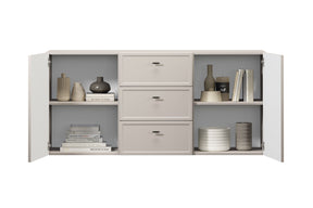 Madia 2 ante 3 cassetti cashmere con maniglie nere Lora 150x45 cm