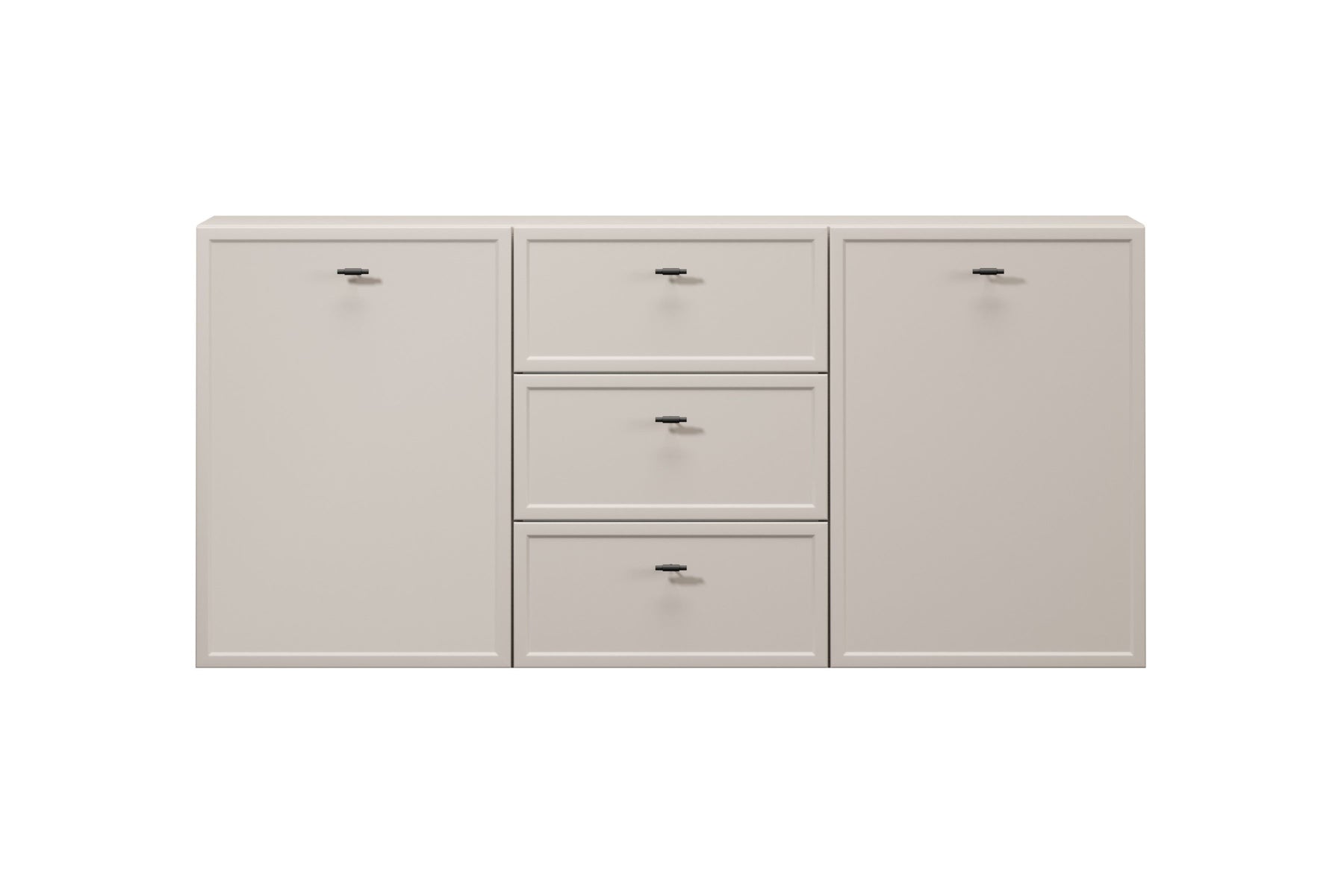 Madia 2 ante 3 cassetti cashmere con maniglie nere Lora 150x45 cm