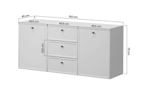 Madia 2 ante 3 cassetti cashmere con maniglie nere Lora 150x45 cm