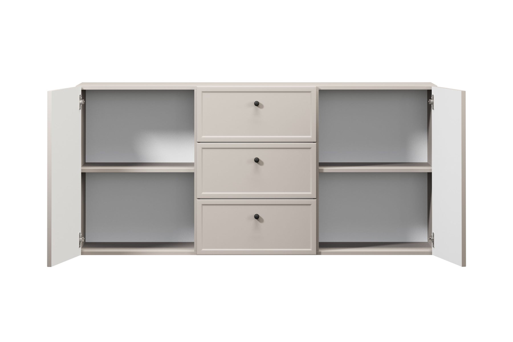 Madia 2 ante 3 cassetti cashmere con maniglie nere Lora 150x45 cm