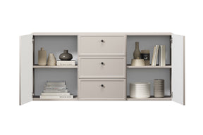 Madia 2 ante 3 cassetti cashmere con maniglie nere Lora 150x45 cm