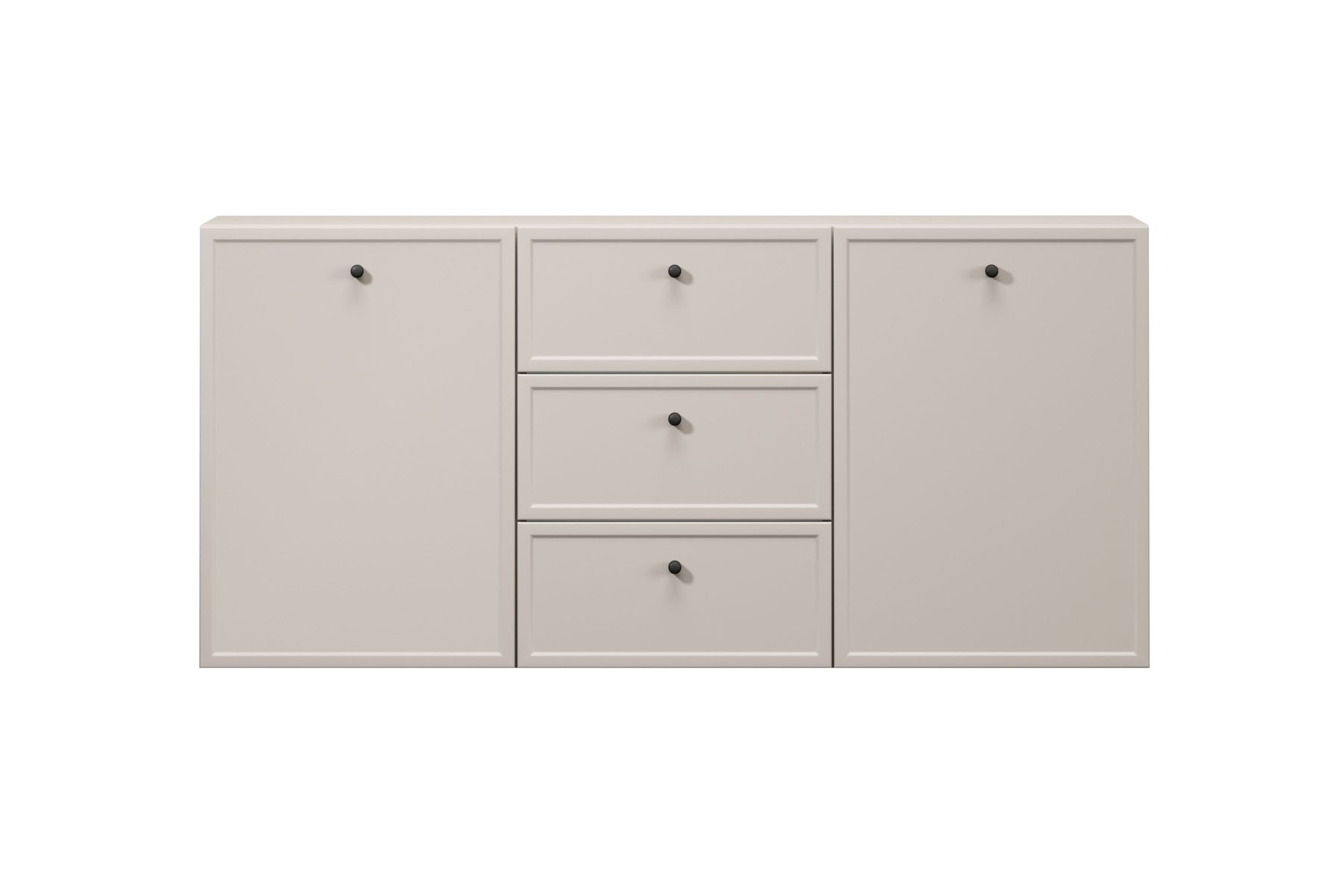 Madia 2 ante 3 cassetti cashmere con maniglie nere Lora 150x45 cm