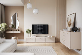 Madia 2 ante 3 cassetti cashmere con maniglie oro Lora 45x150 cm