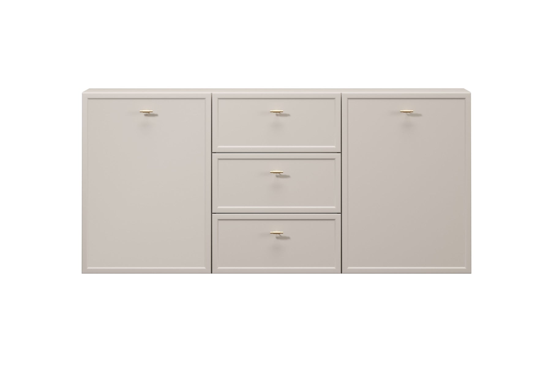 Madia 2 ante 3 cassetti cashmere con maniglie oro Lora 45x150 cm