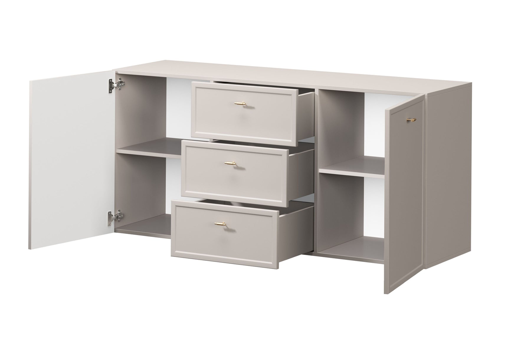 Madia 2 ante 3 cassetti cashmere con maniglie oro Lora 45x150 cm