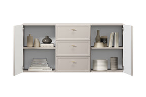 Madia 2 ante 3 cassetti cashmere con maniglie oro Lora 45x150 cm