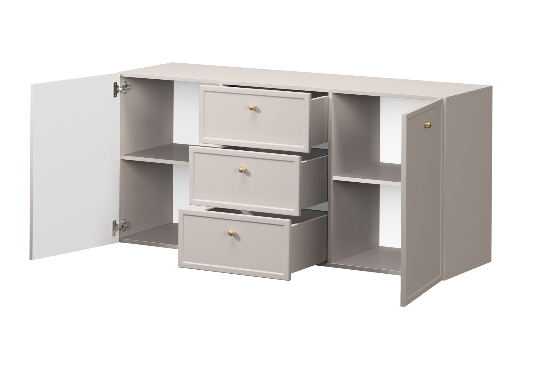 Madia 2 ante 3 cassetti cashmere con maniglie oro Lora 45x150 cm