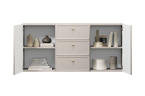 Madia 2 ante 3 cassetti cashmere con maniglie oro Lora 45x150 cm