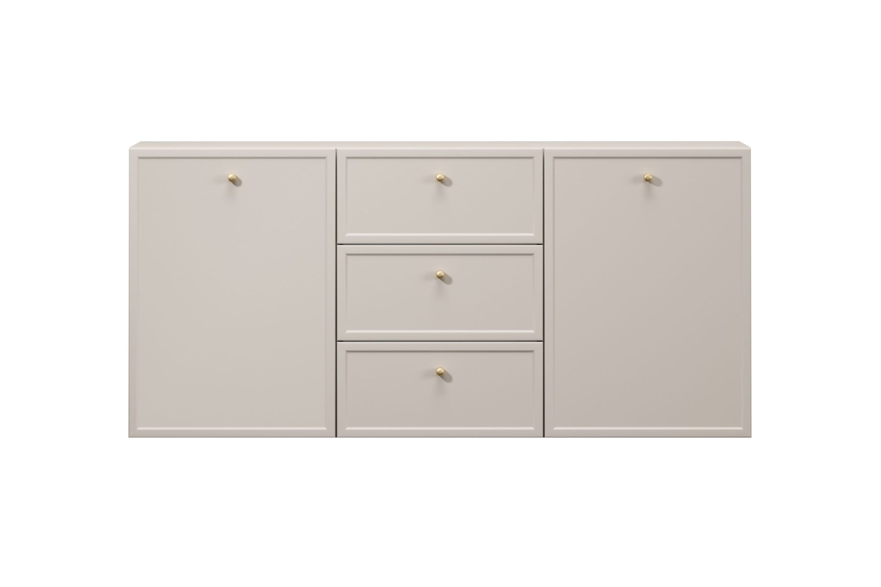 Madia 2 ante 3 cassetti cashmere con maniglie oro Lora 45x150 cm