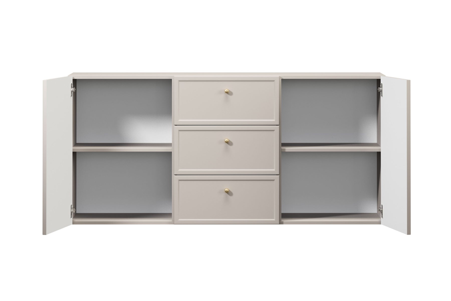 Madia 2 ante 3 cassetti cashmere con maniglie oro Lora 45x150 cm