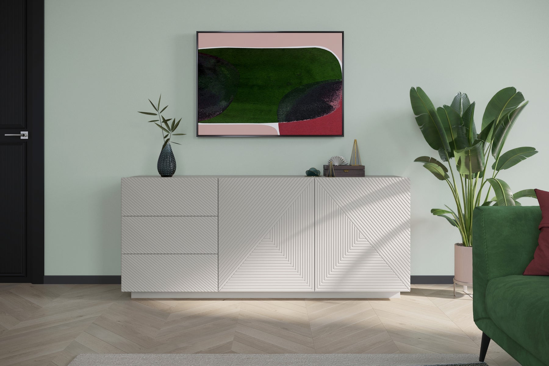 Madia 2 ante 3 cassetti in legno laminato Asha 167x43 cm