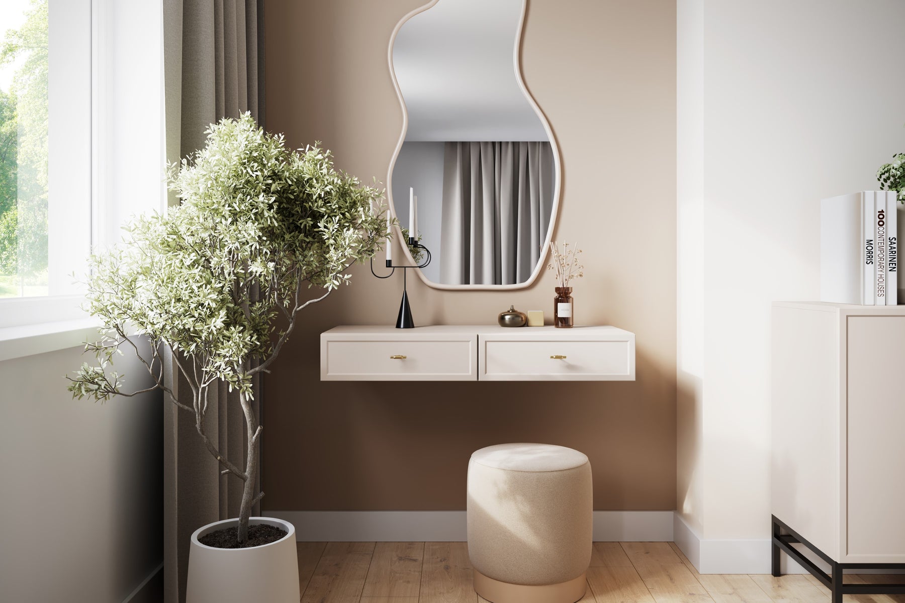 Consolle sospesa 2 cassetti cashmere Lora 100x15 cm