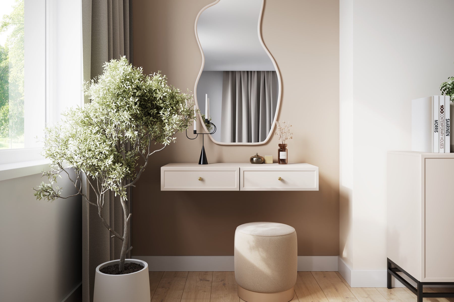 Consolle sospesa 2 cassetti cashmere Lora 100x15 cm