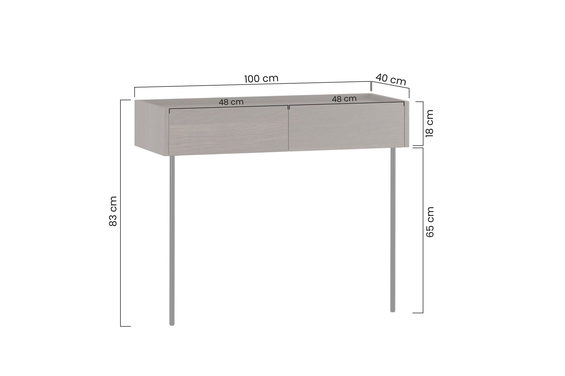 Consolle 2 cassetti con piede in metallo Ohra 100 x 40 cm