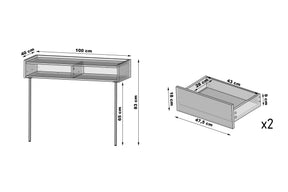 Consolle 2 cassetti con piede in metallo Ohra 100 x 40 cm