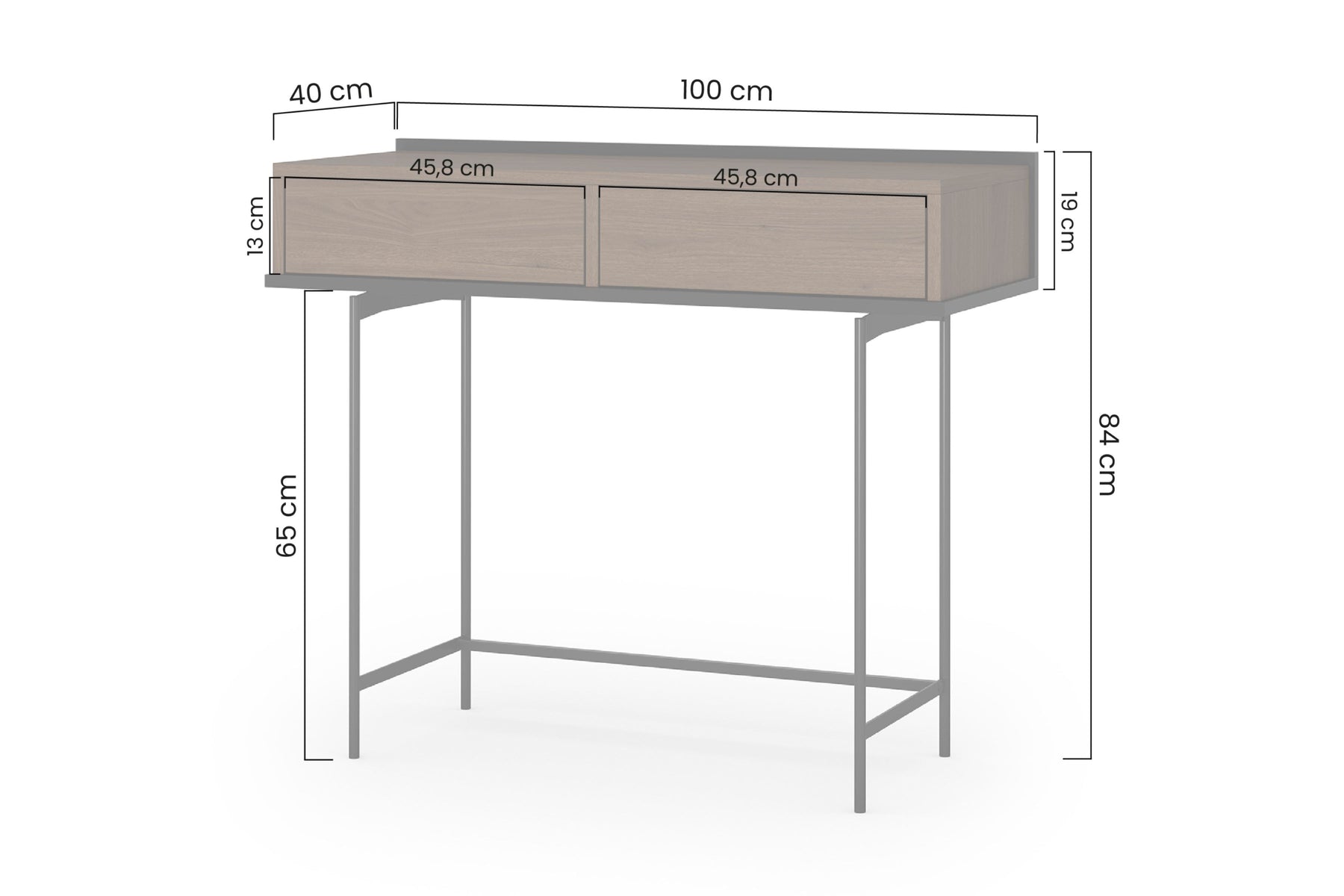 Consolle 2 cassetti con piede in metallo Zoa 100 x 84 cm