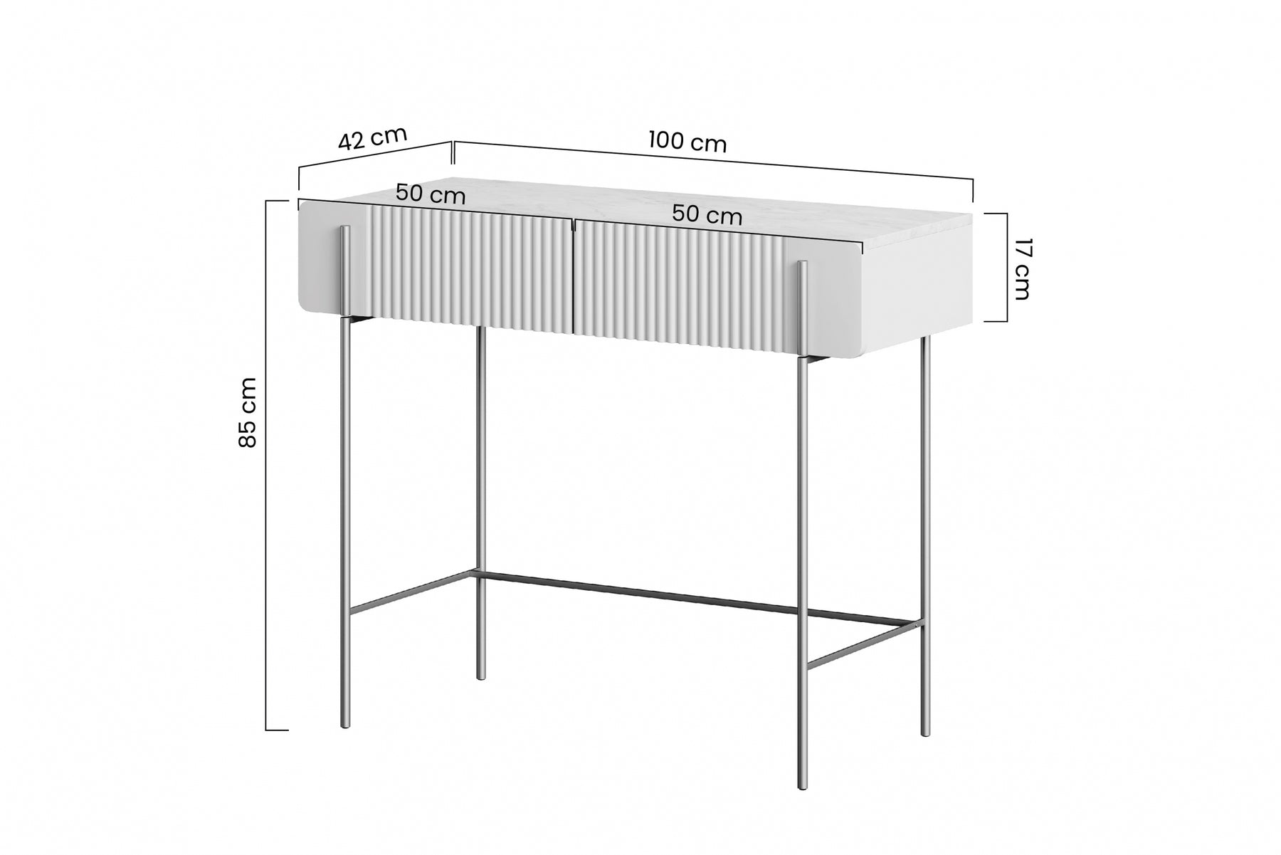 Consolle 2 cassetti con gambe in metallo Miami 100x85 cm
