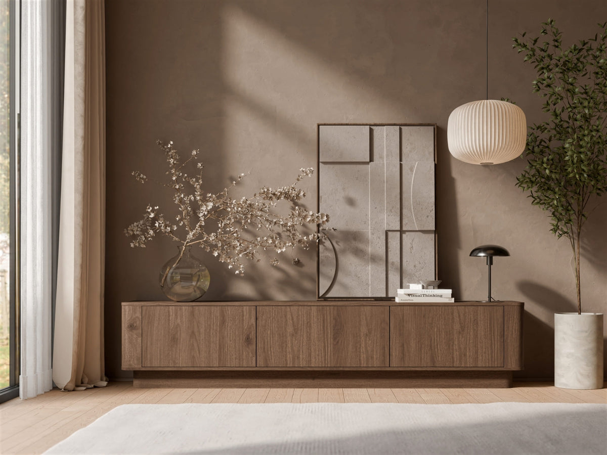 Mobile TV in legno noce opaco 3 ante Kadro 210 x 55 cm