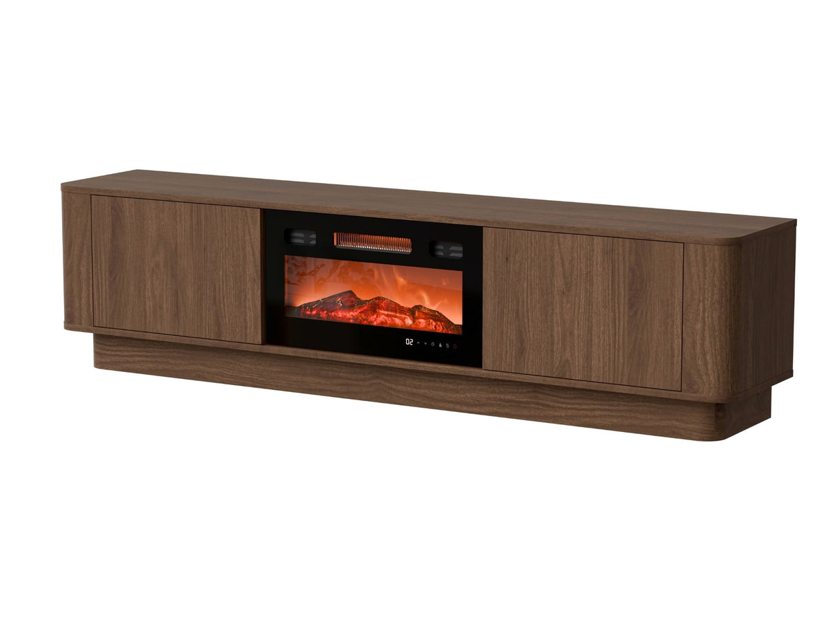 Mobile TV con camino elettrico in legno noce opaco 2 ante Kadro 180 x 46 cm