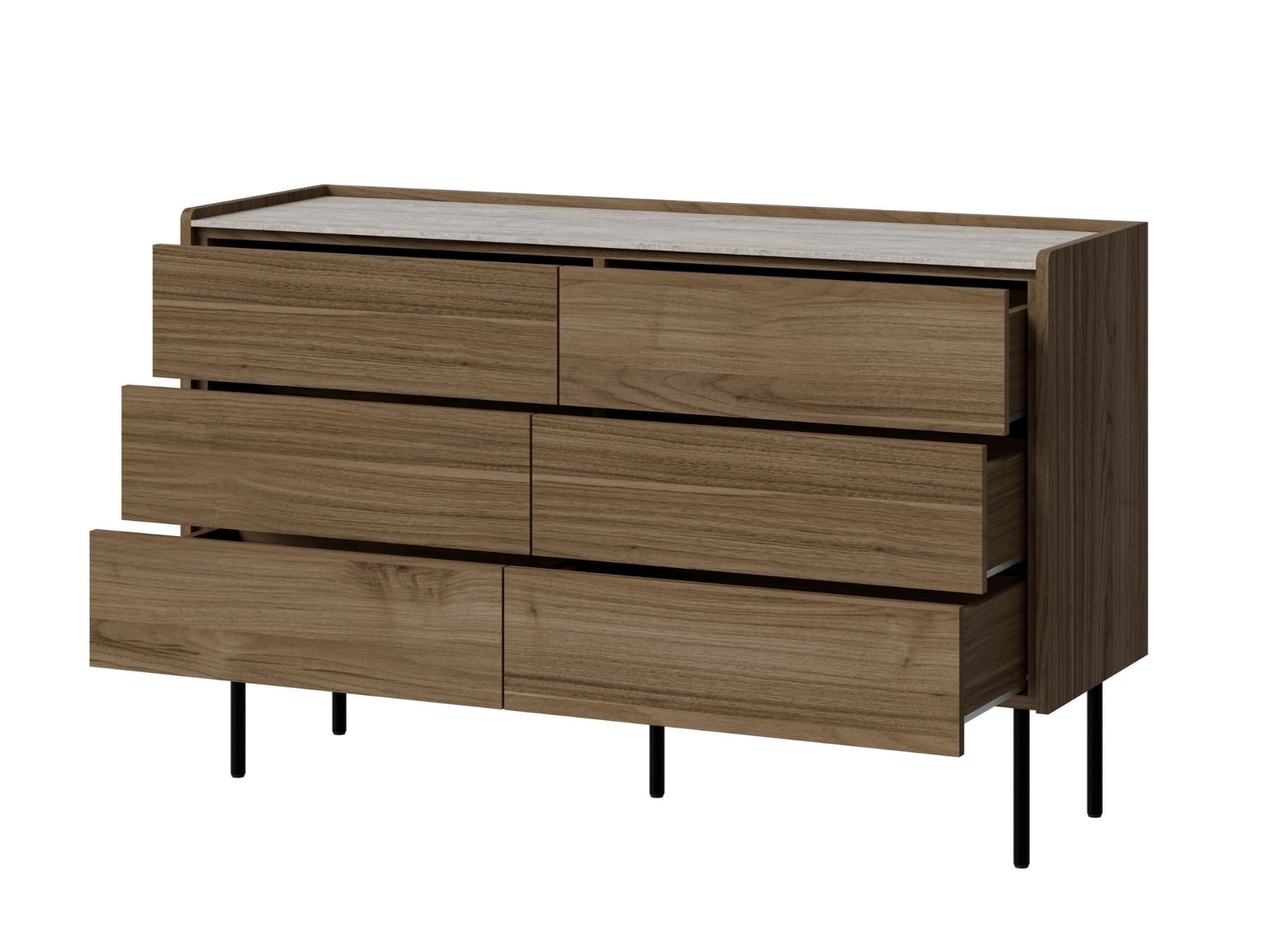 Cassettiera 6 cassetti noce con gambe in metallo Kos 120 x 75 cm