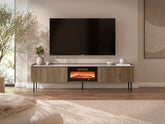 Mobile TV con camino elettrico 2 ante noce con gambe in metallo Kos 210 x 54,5 cm