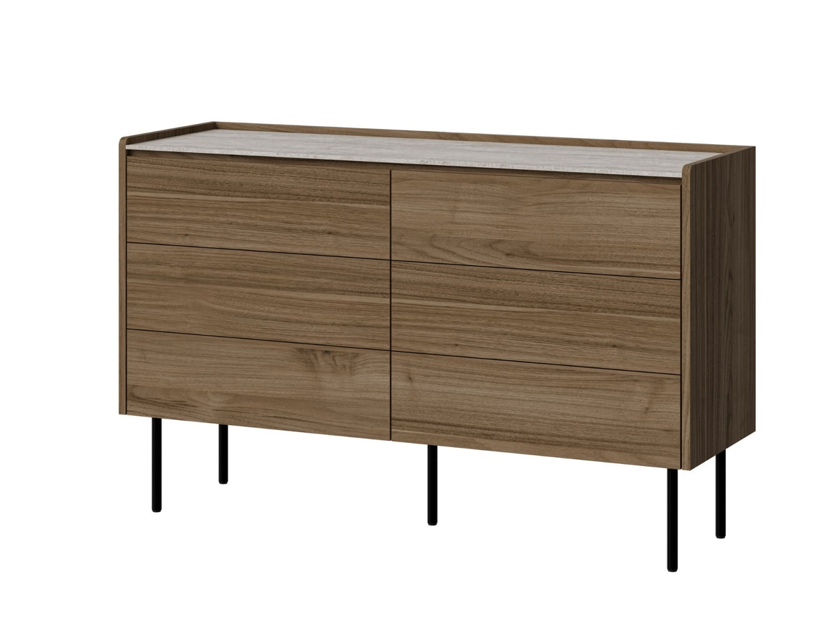 Cassettiera 6 cassetti noce con gambe in metallo Kos 120 x 75 cm