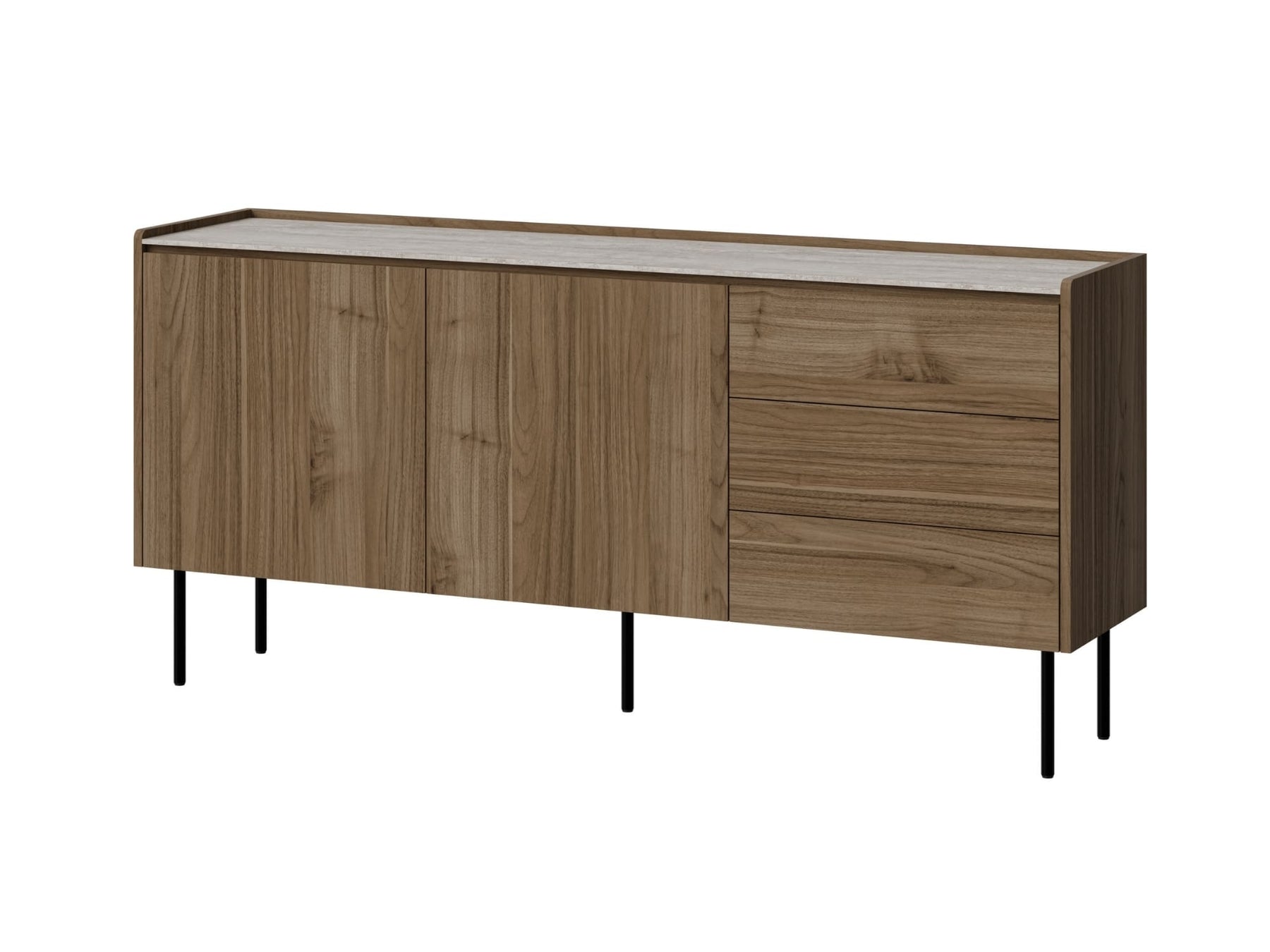 Madia a 2 ante e 3 cassetti noce con gambe in metallo Kos 160 x 75 cm