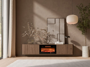 Mobile TV con camino elettrico in legno noce opaco 2 ante Kadro 180 x 46 cm