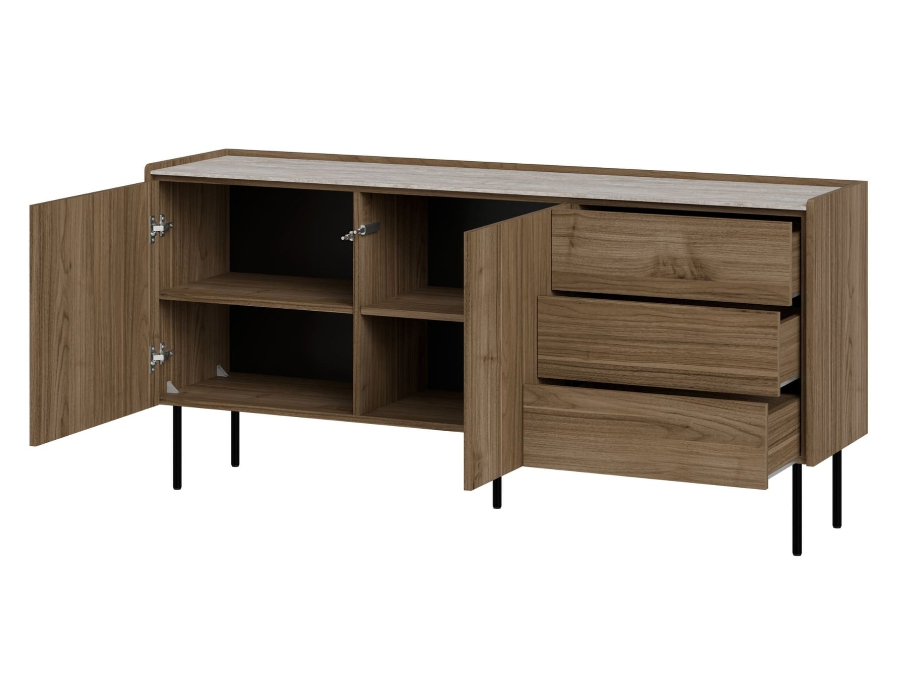 Madia a 2 ante e 3 cassetti noce con gambe in metallo Kos 160 x 75 cm