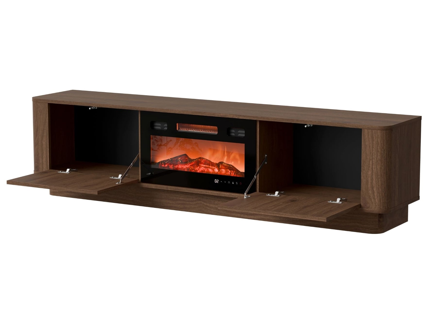 Mobile TV con camino elettrico in legno noce opaco 2 ante Kadro 180 x 46 cm