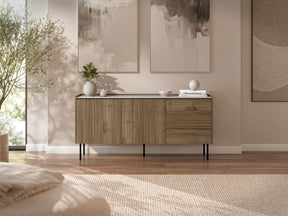 Madia a 2 ante e 3 cassetti noce con gambe in metallo Kos 160 x 75 cm