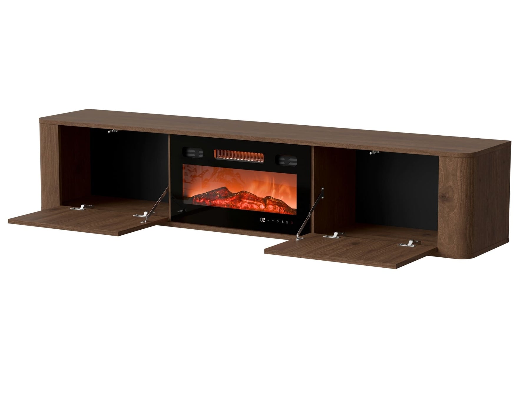 Mobile TV con camino elettrico in legno noce opaco 2 ante Kadro 180 x 46 cm