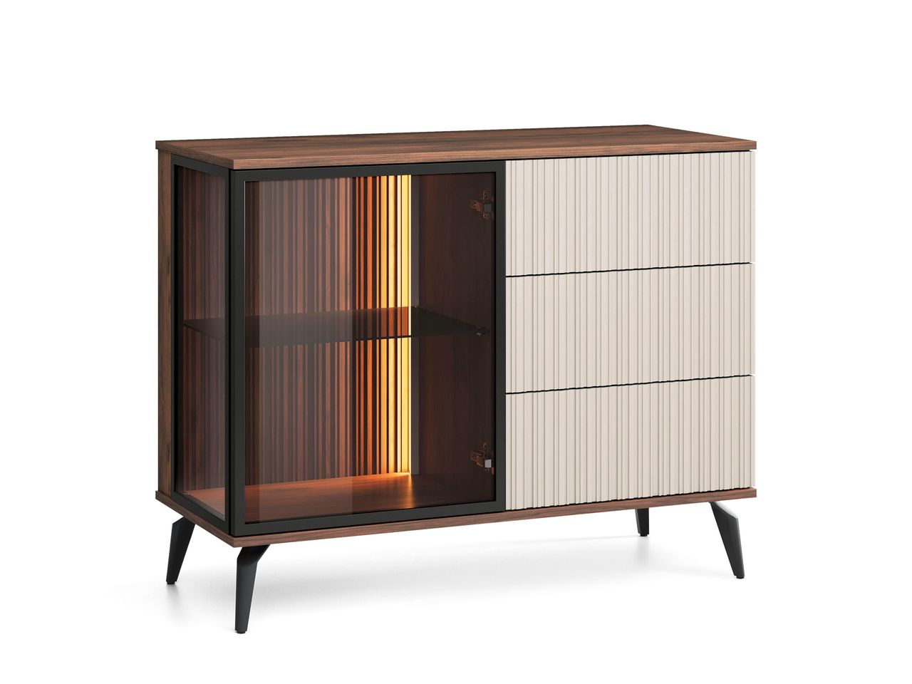 Madia 1 anta 3 cassetti cashmere/noce Vika 103x80 cm