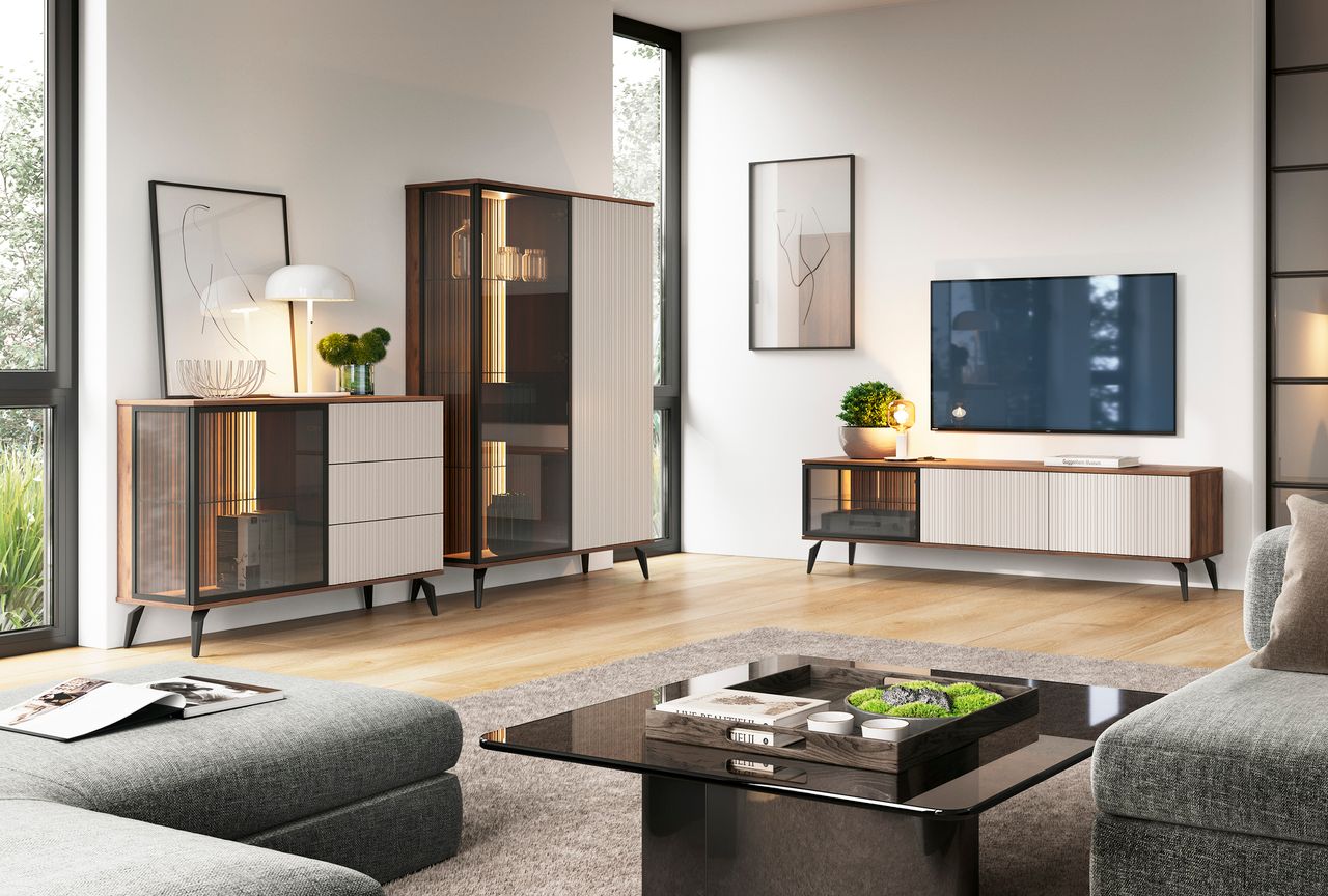 Madia 1 anta 3 cassetti cashmere/noce Vika 103x80 cm