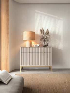 Madia con piedi in metallo 2 ante e 2 cassetti in legno laminato Miseno 104x83 cm