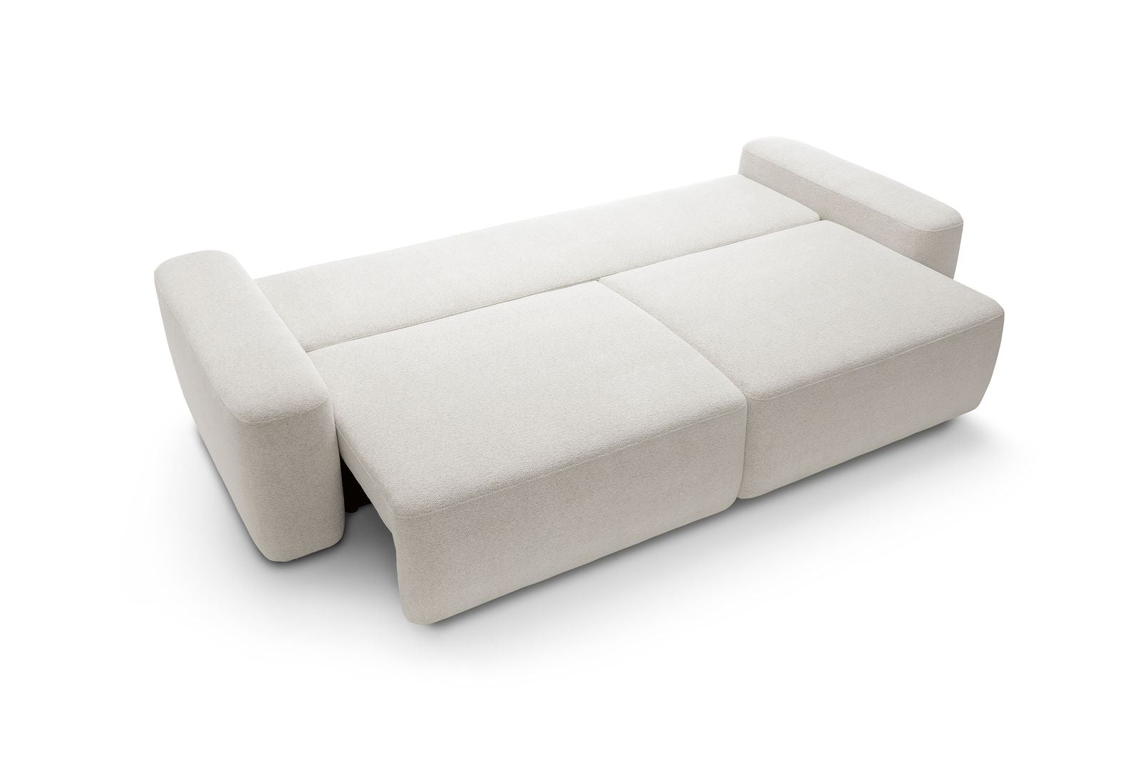 Divano in tessuto melange bianco con contenitore Hoba 257x82 cm