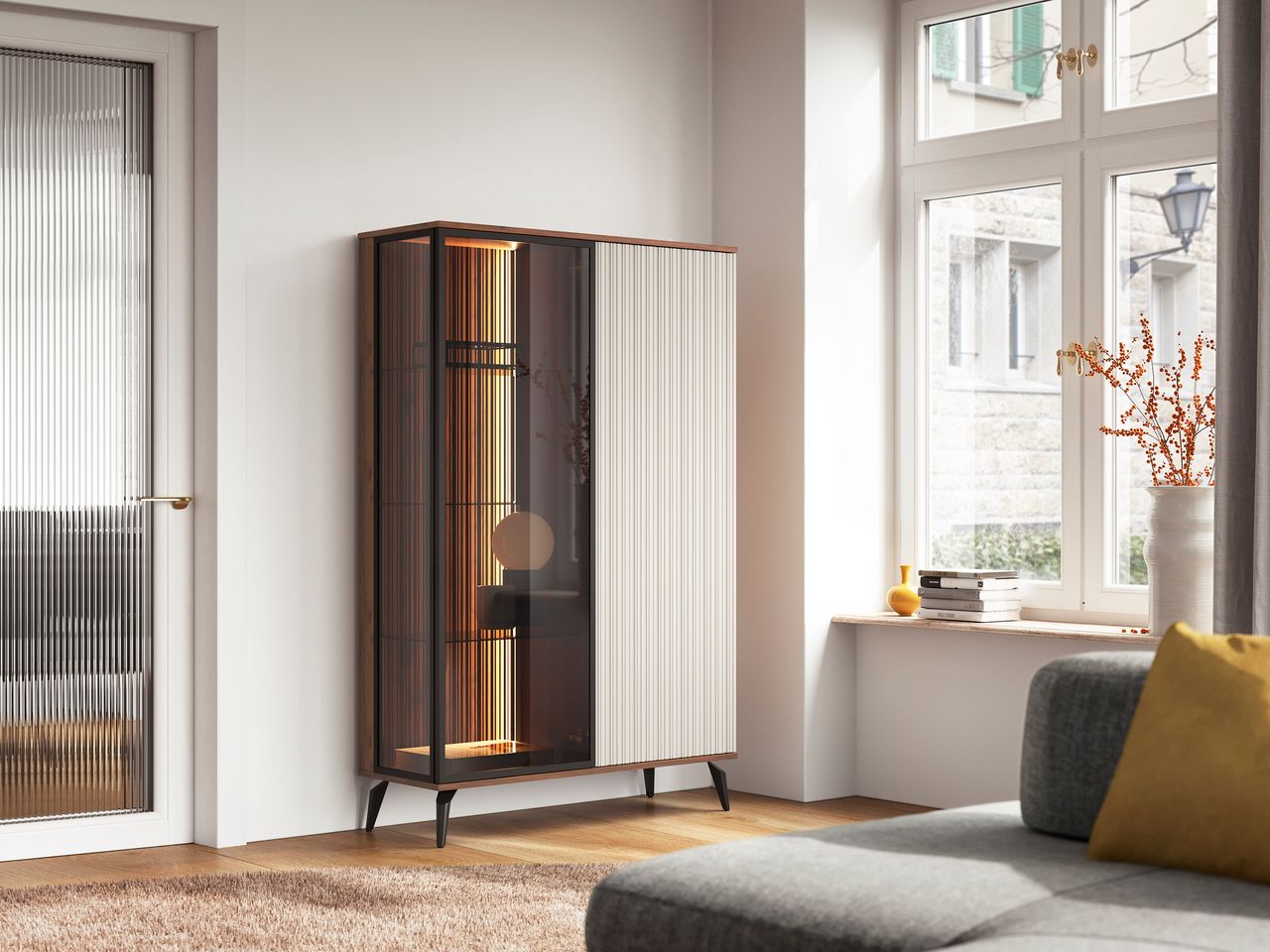 Vetrina 2 ante cashmere/noce Vika 103x147 cm