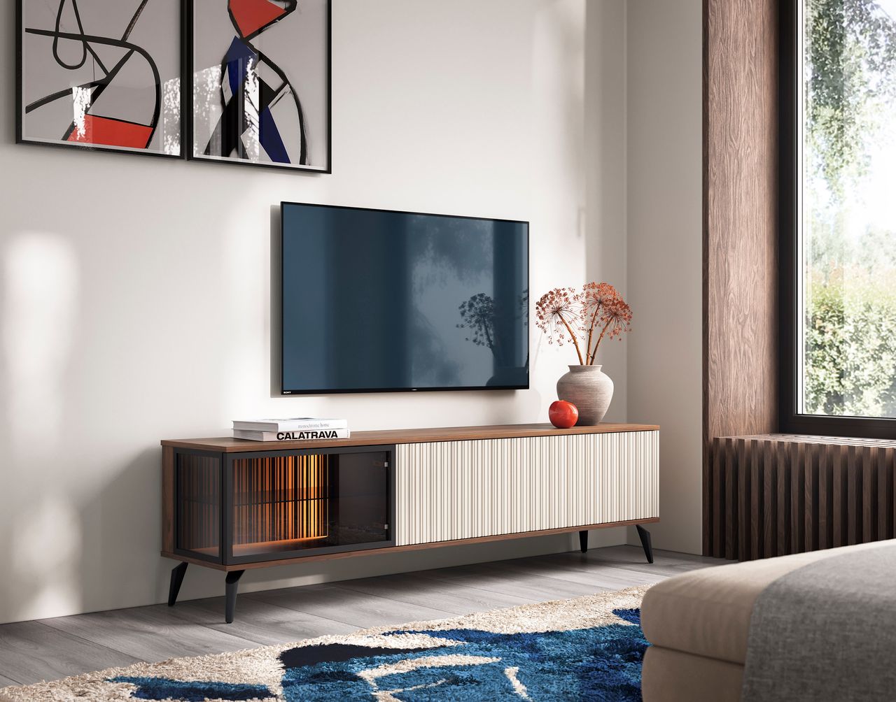 Mobile TV 3 ante cashmere/noce Vika 180x50 cm