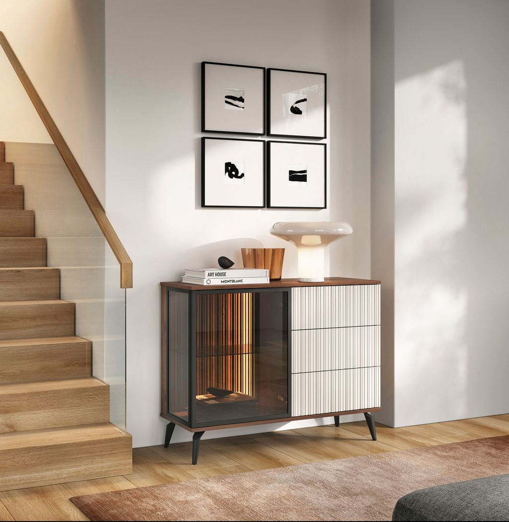 Madia 1 anta 3 cassetti cashmere/noce Vika 103x80 cm