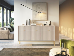 Madia con piedi in metallo 3 ante e 3 cassetti in legno laminato Miseno 154x83 cm