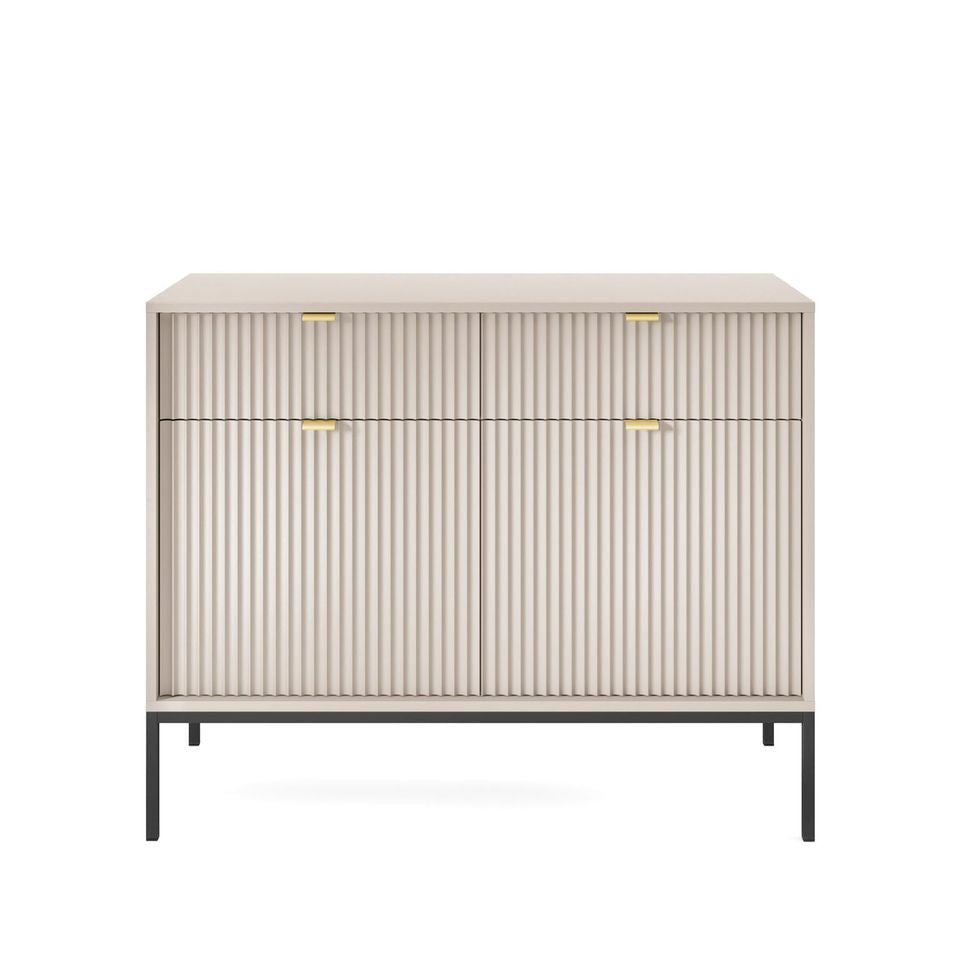 Madia con piedi in metallo 2 ante e 2 cassetti in legno laminato Miseno 104x83 cm