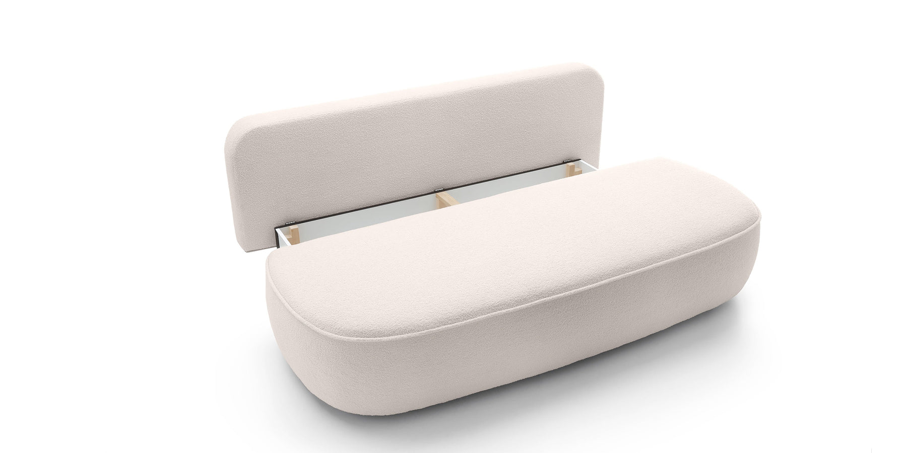 Divano in tessuto bouclé beige con contenitore Mya 212x75/88 cm